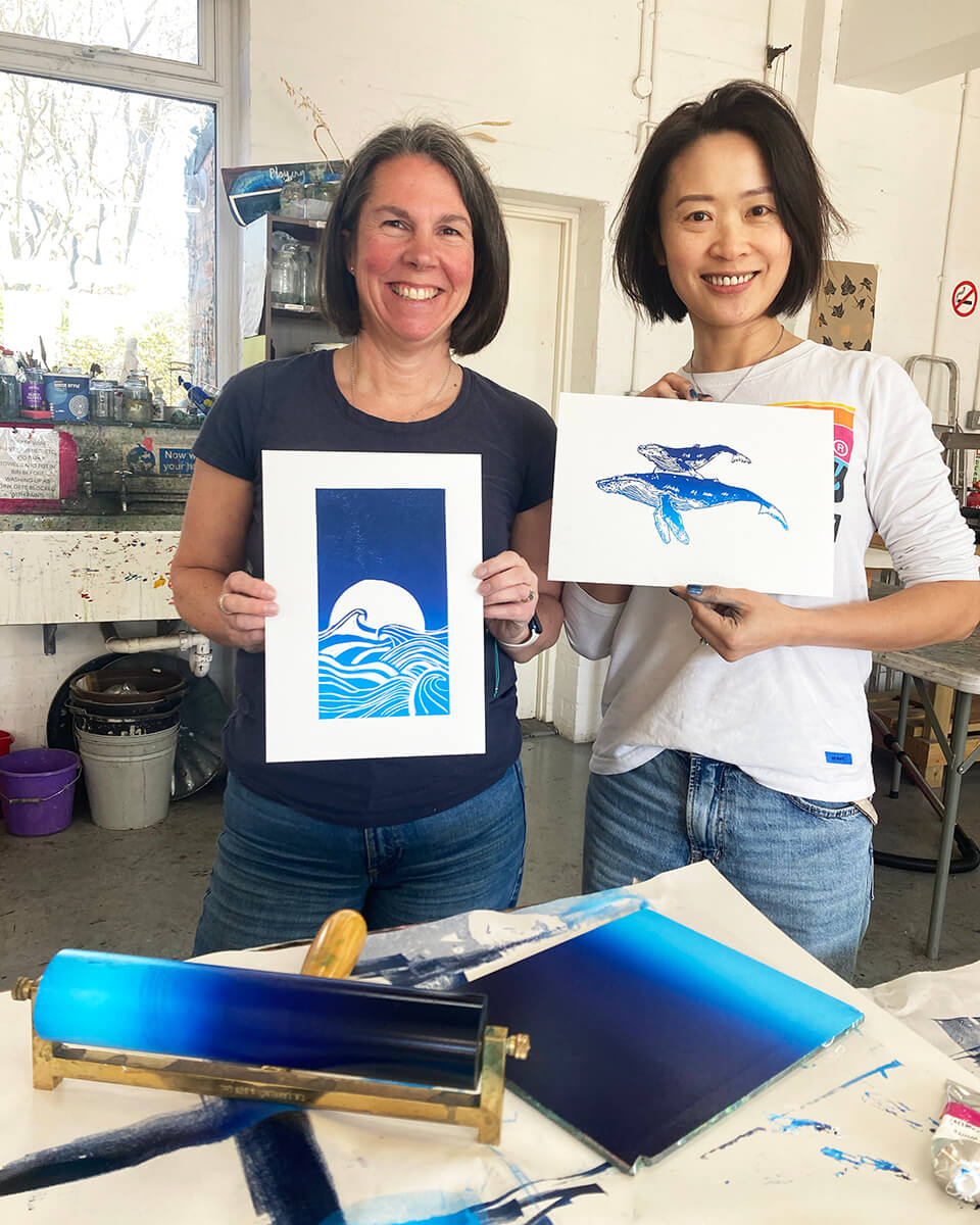 Beginners linocut printmaking workshop with Georgia Flowers at West Hove Studio, Hove